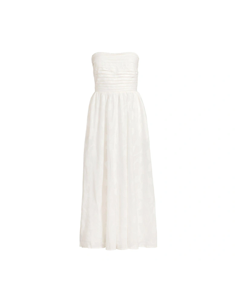 Cotton Jacquard Bandeau Midi Dress - White