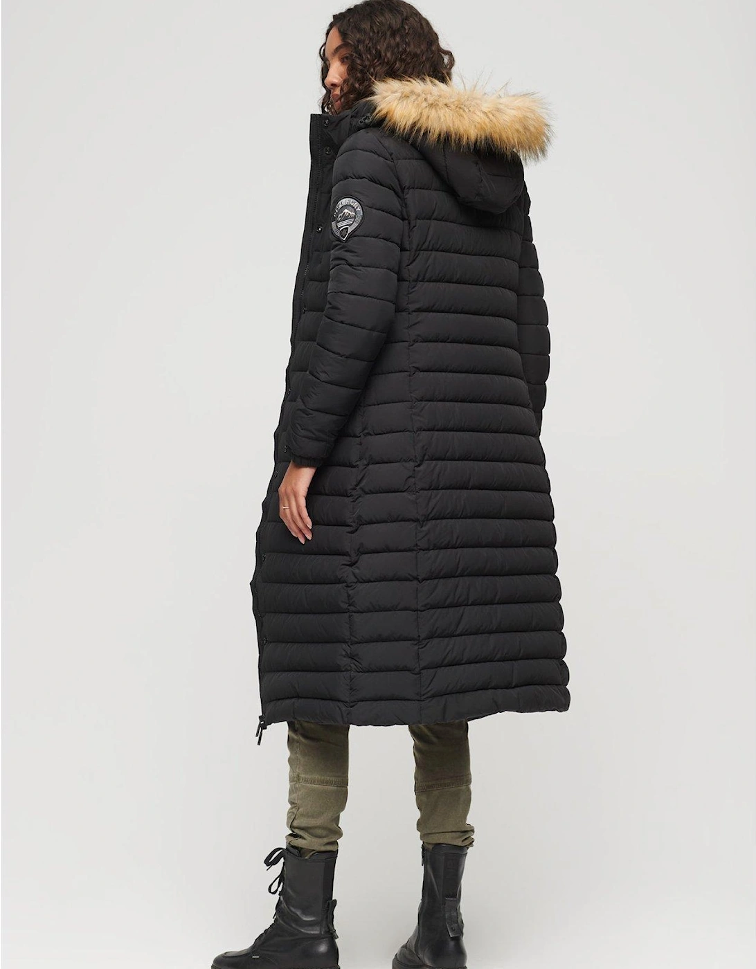 Fuji Hooded Longline Puffer Coat - Black
