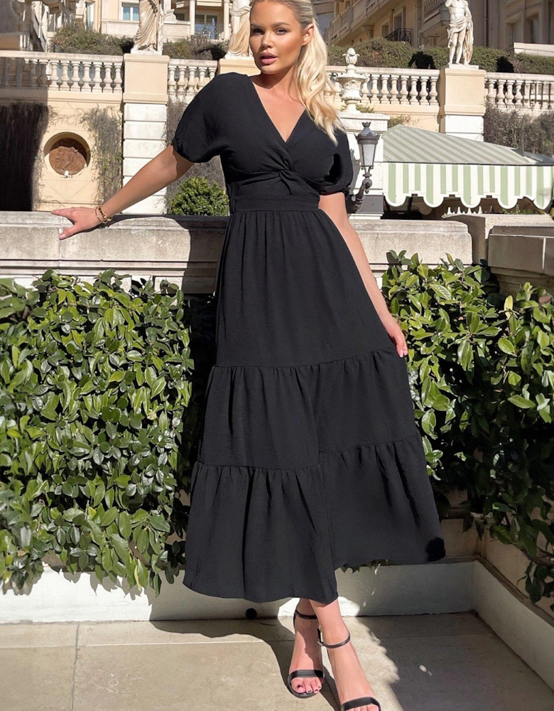 Twist Front Maxi Smock Dress - Black