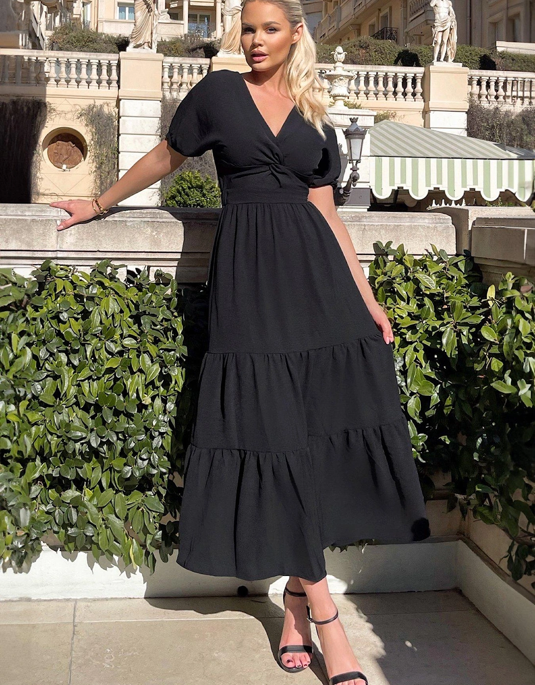 Twist Front Maxi Smock Dress - Black