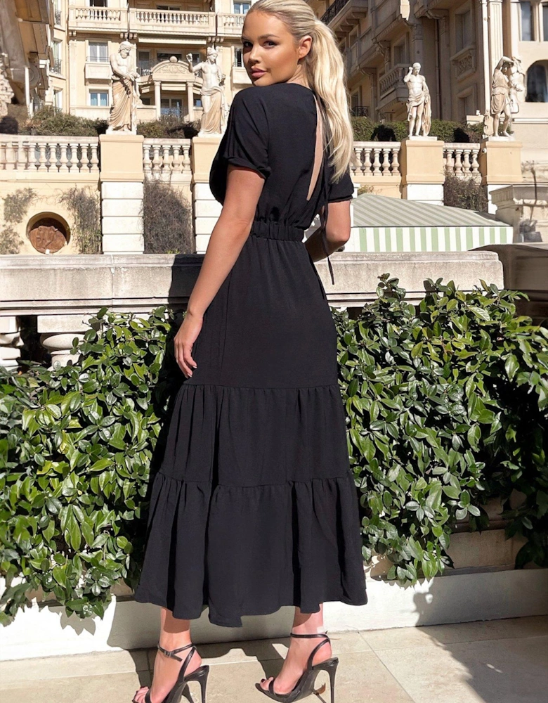 black Twist Front Maxi Smock Dress