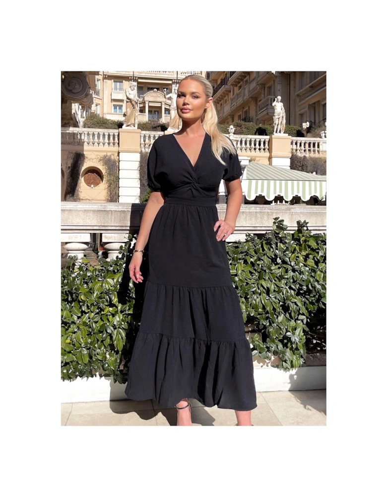 Twist Front Maxi Smock Dress - Black