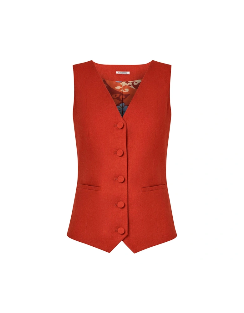Linen Blend Waistcoat - Red
