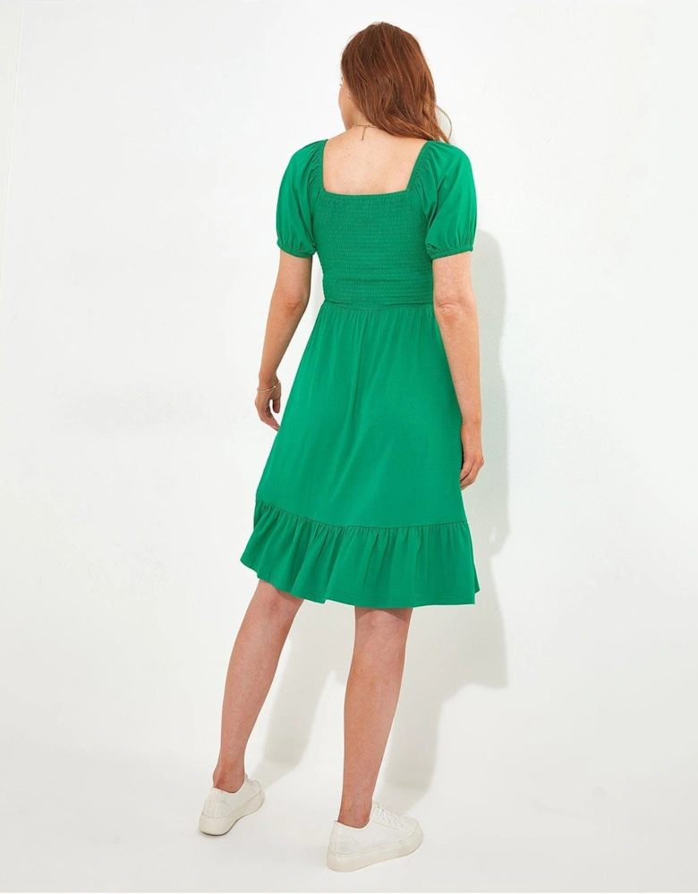 Shirred Jersey Dress - Green