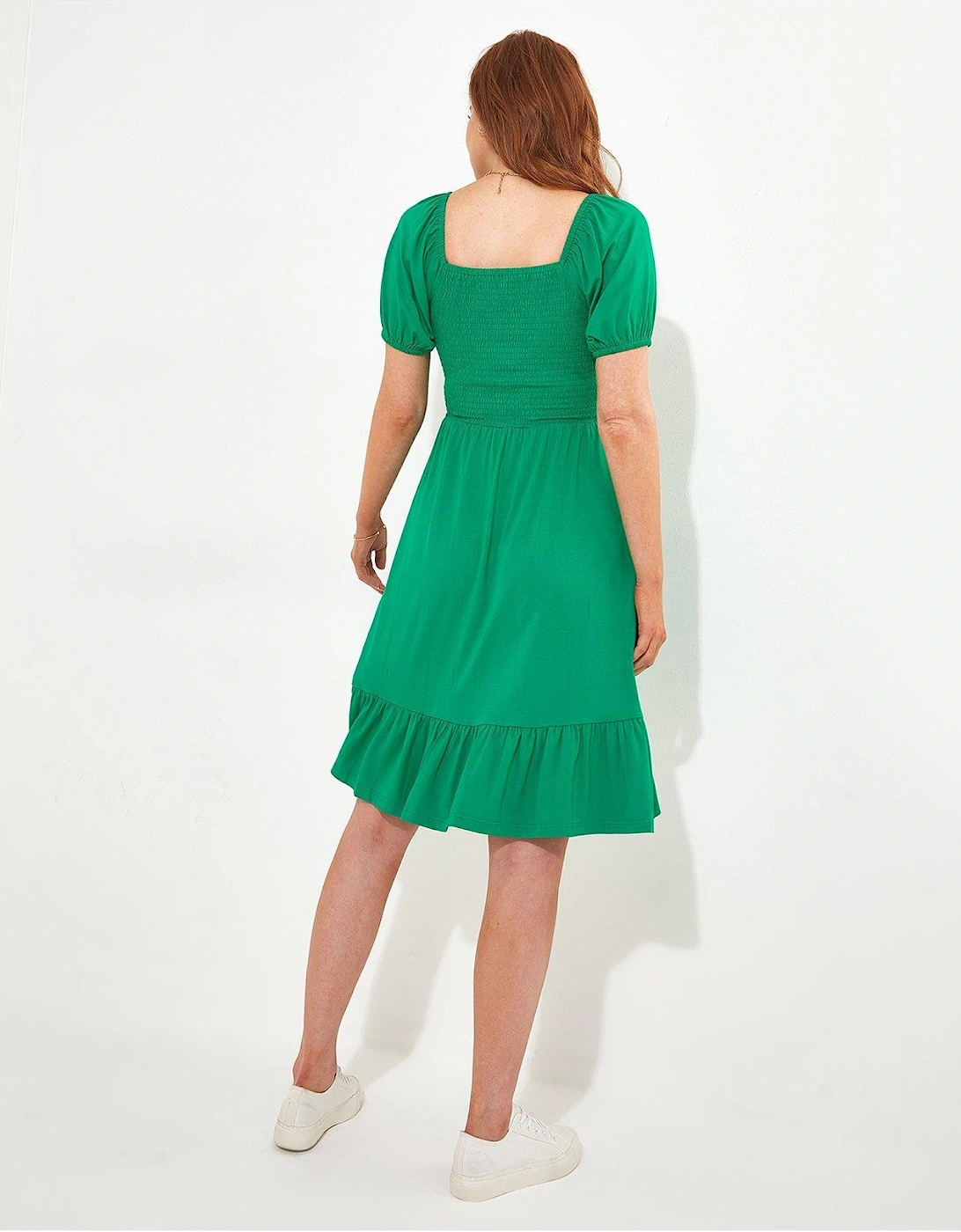 Shirred Jersey Dress - Green