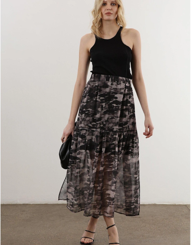 Tiered Sheer Maxi Skirt - Black/neutral
