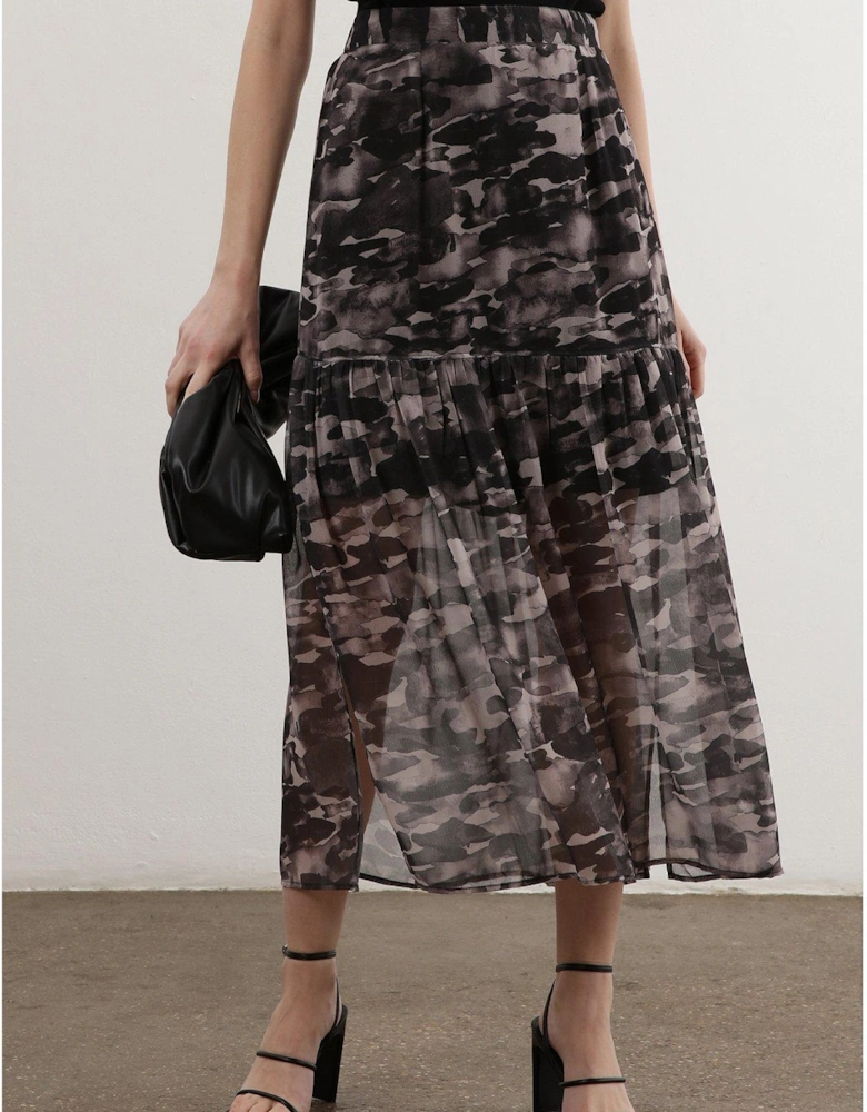 Tiered Sheer Maxi Skirt - Black/neutral