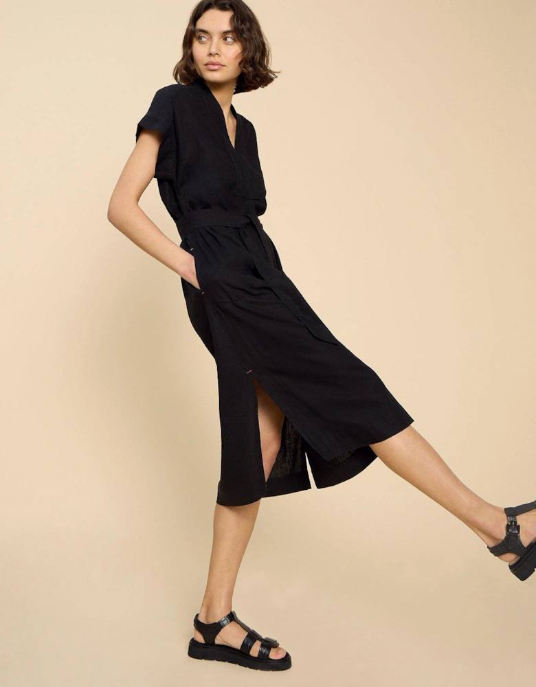 Marianne Linen Blend Dress - Black