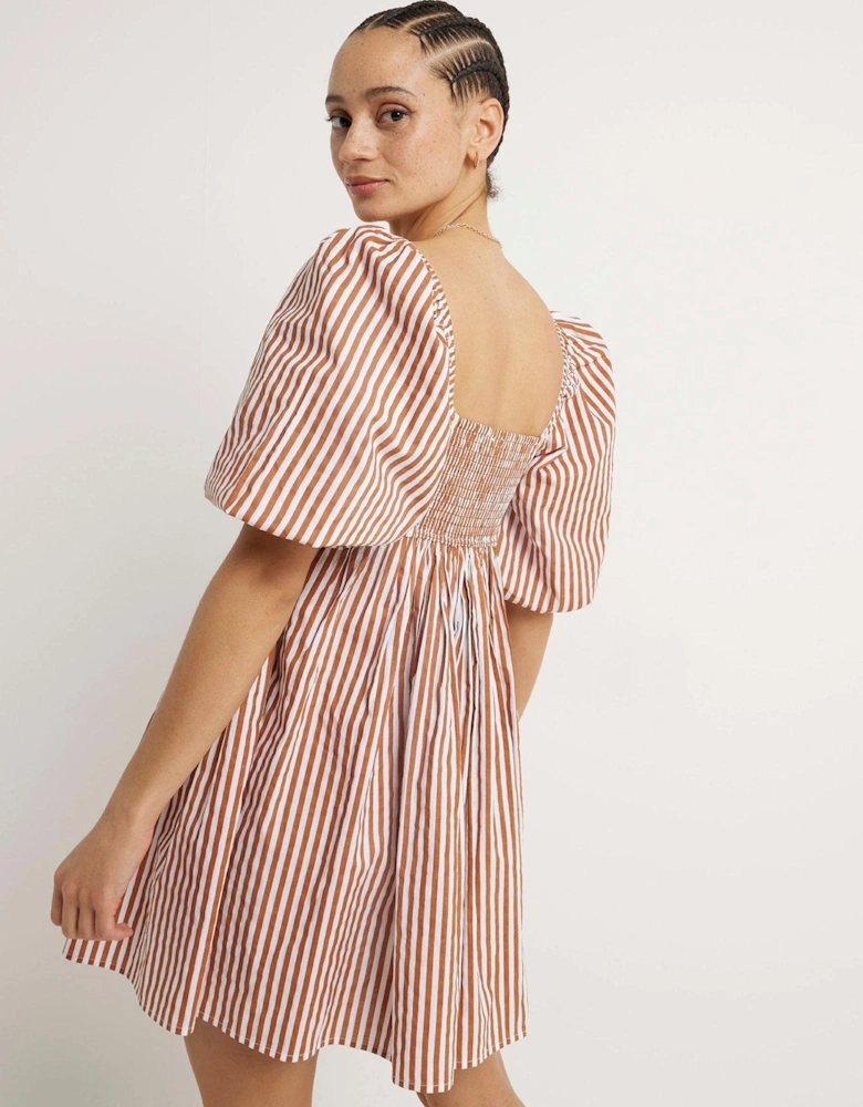 Striped Babydoll Dress - Brown