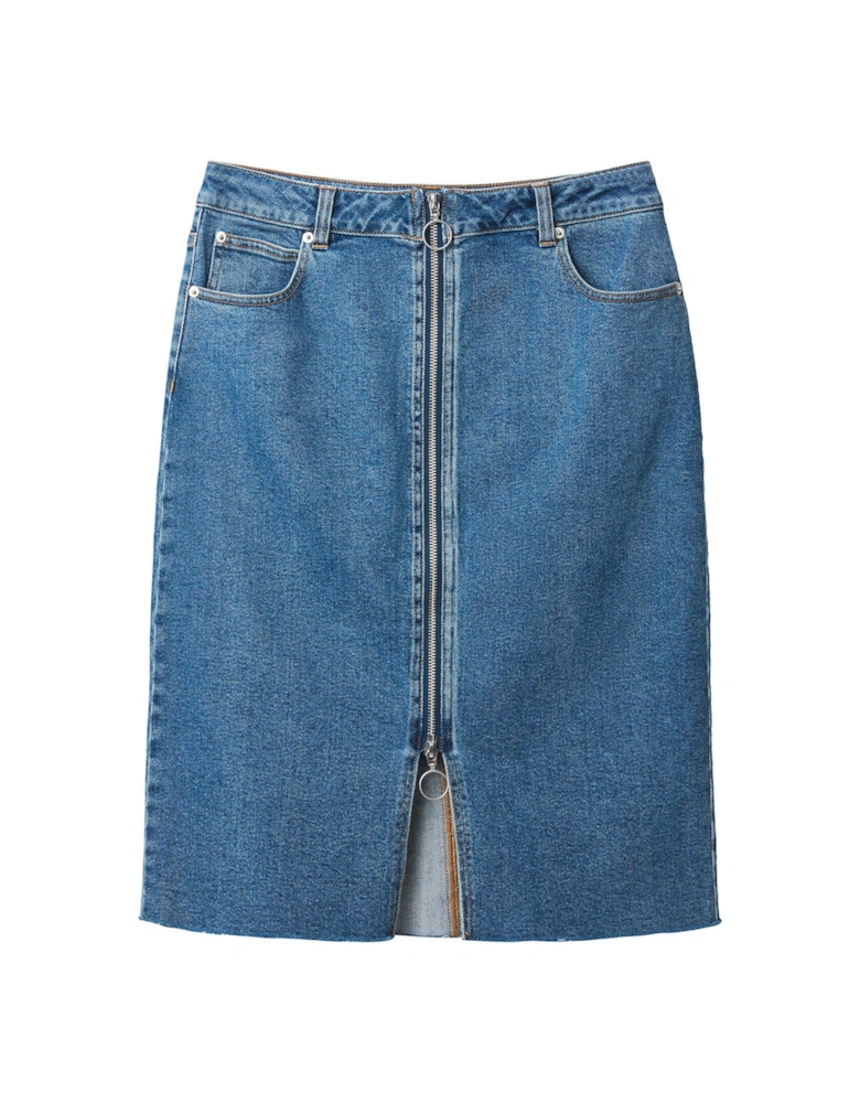 Zip Front Denim Skirt - Blue