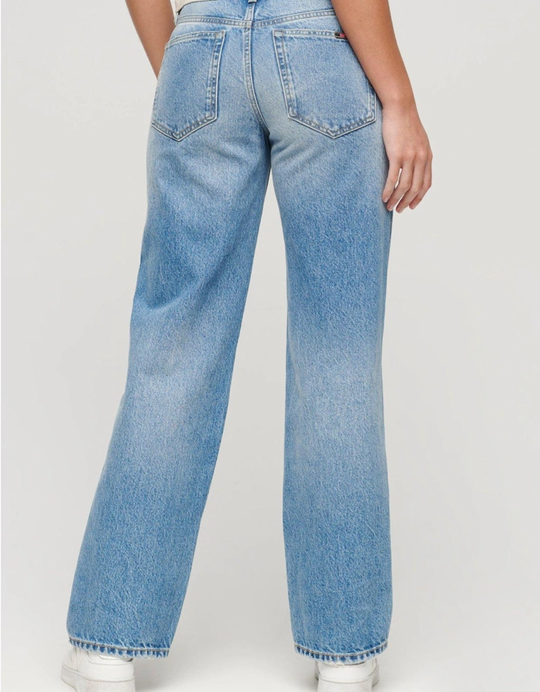 Cotton Mid Rise Wide Leg Jean - Blue