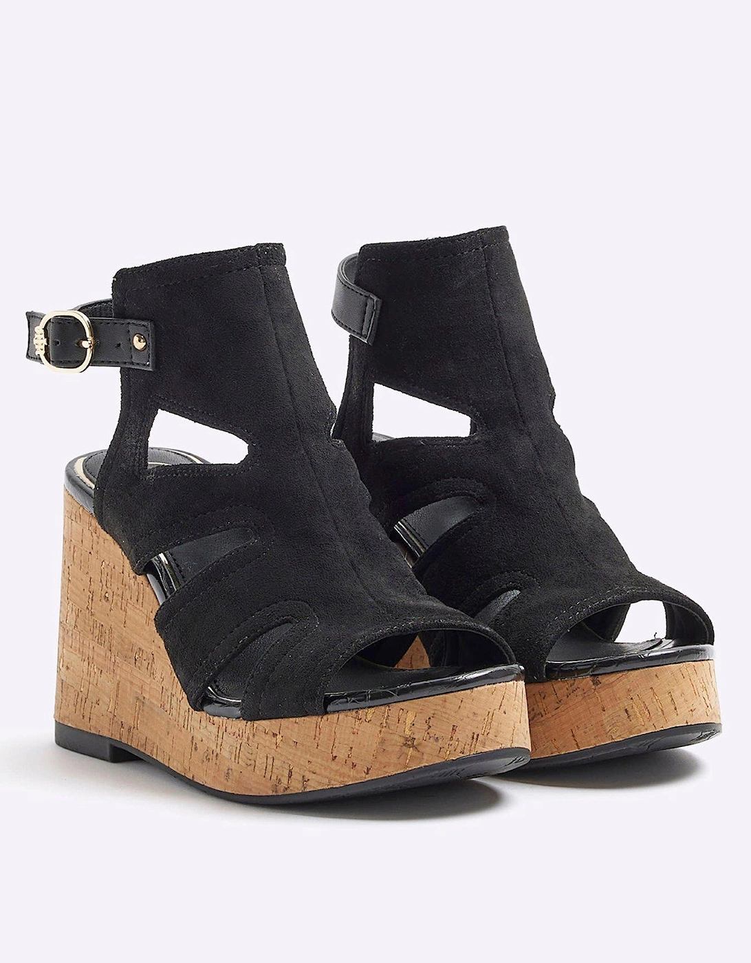Cut Out Wedge Sandals - Black