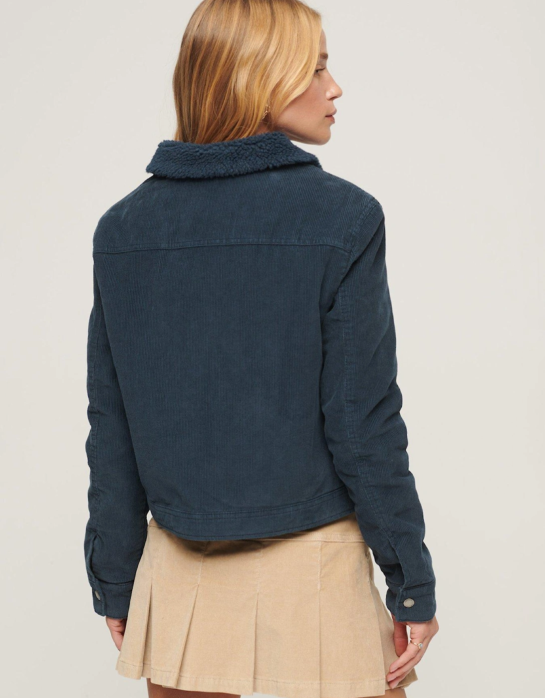 Cropped Sherpa Lined Cord Jacket - Navy