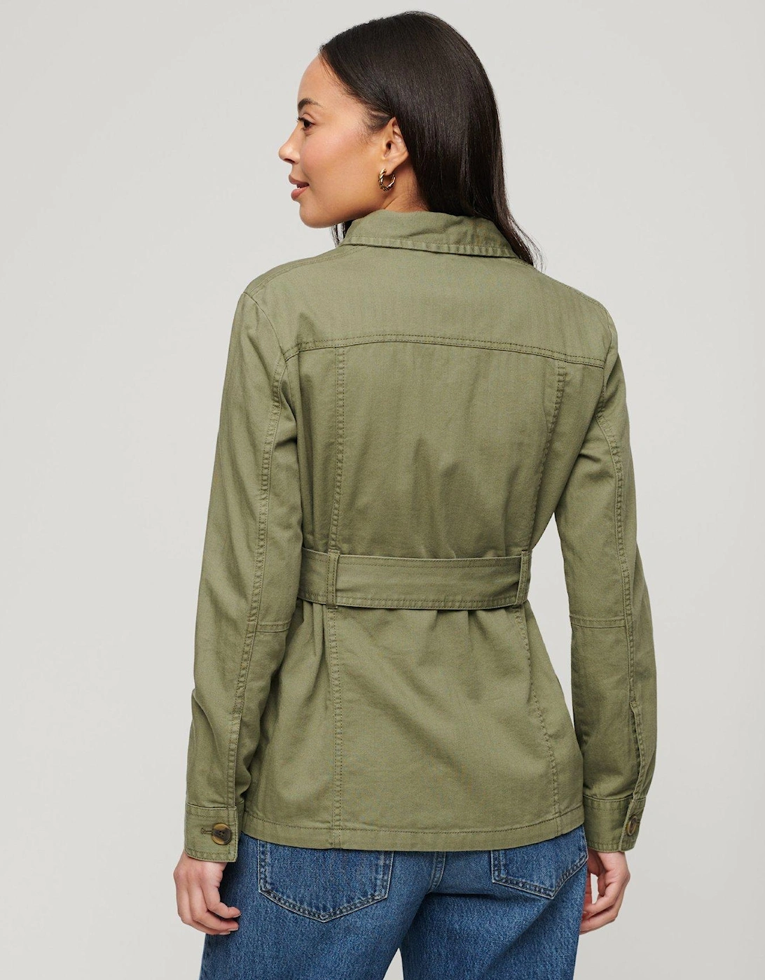 Cotton Belted Safari Jacket - Green
