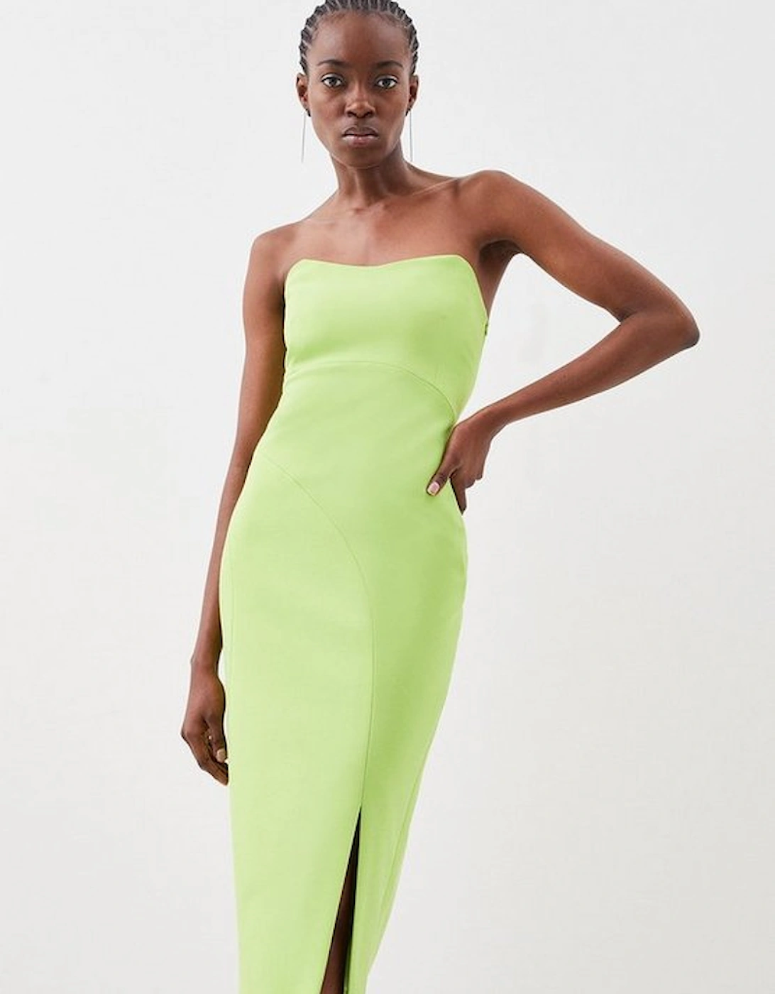 Tailored Compact Stretch Strappy Midi Pencil Dress, 5 of 4