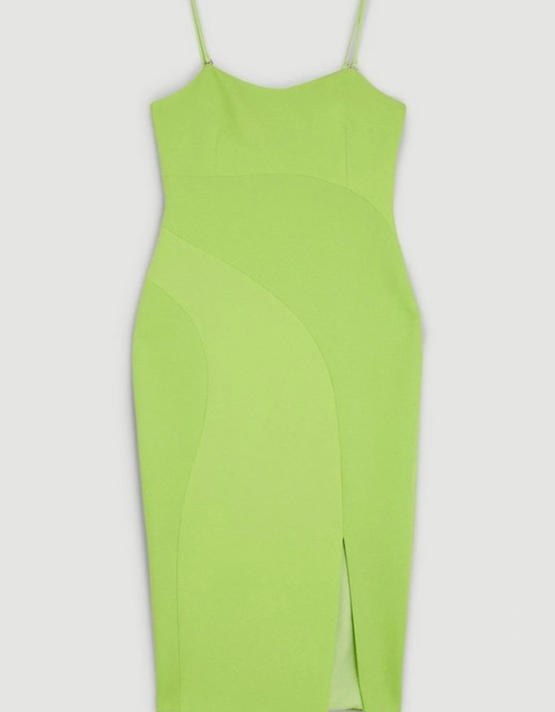 Tailored Compact Stretch Strappy Midi Pencil Dress
