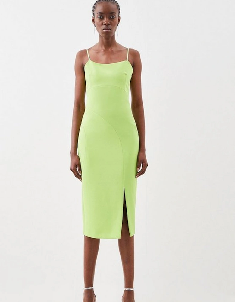 Tailored Compact Stretch Strappy Midi Pencil Dress