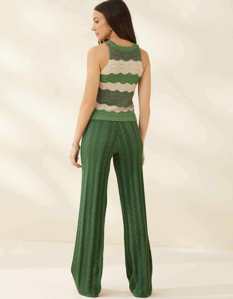 Knitted Metallic Co-ord Trousers - Green 