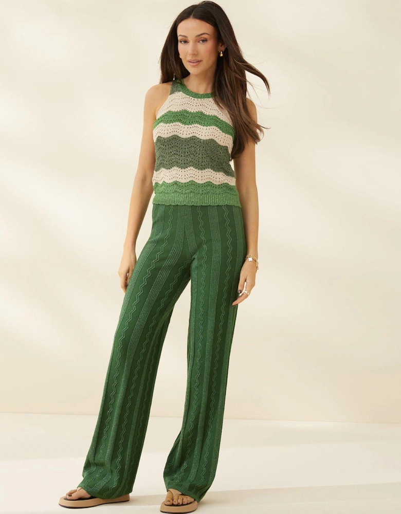 Knitted Metallic Co-ord Trousers - Green 