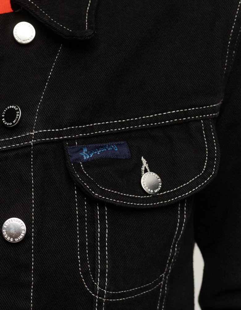 Workwear Cropped Denim Jacket - Black