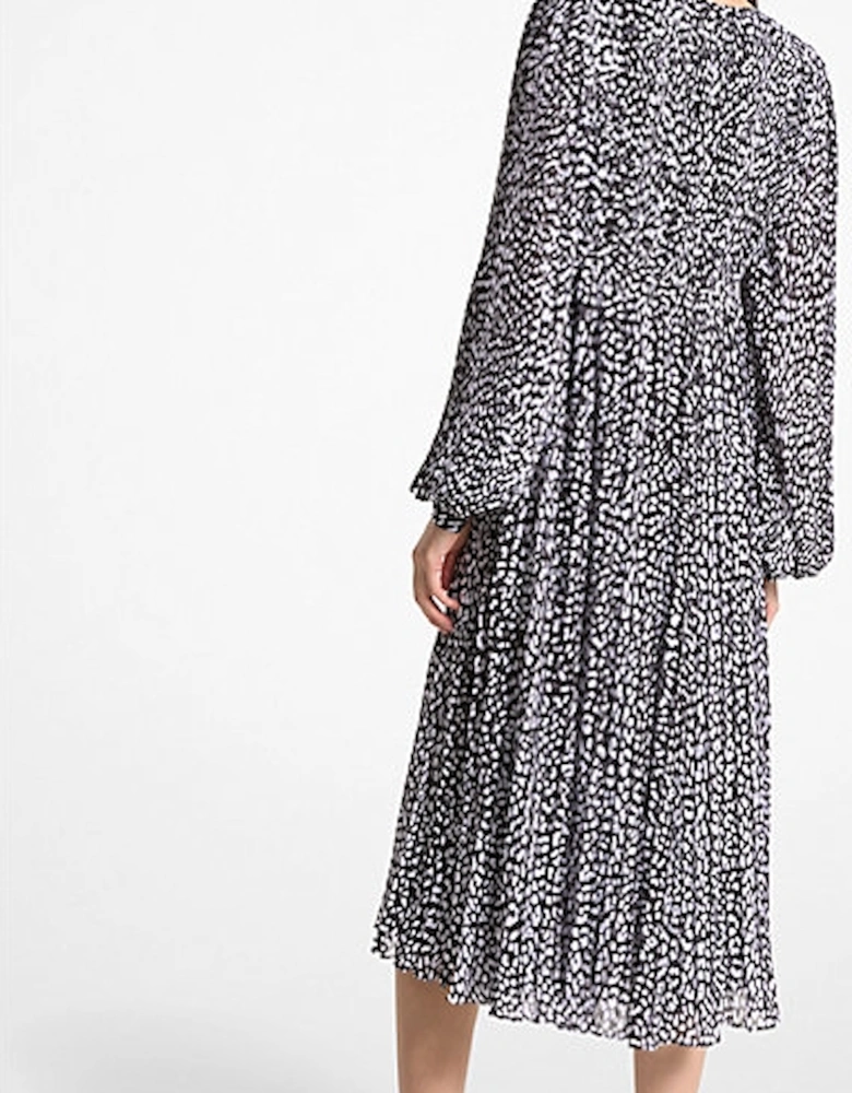 Pleated Leopard Print Georgette Midi Dress