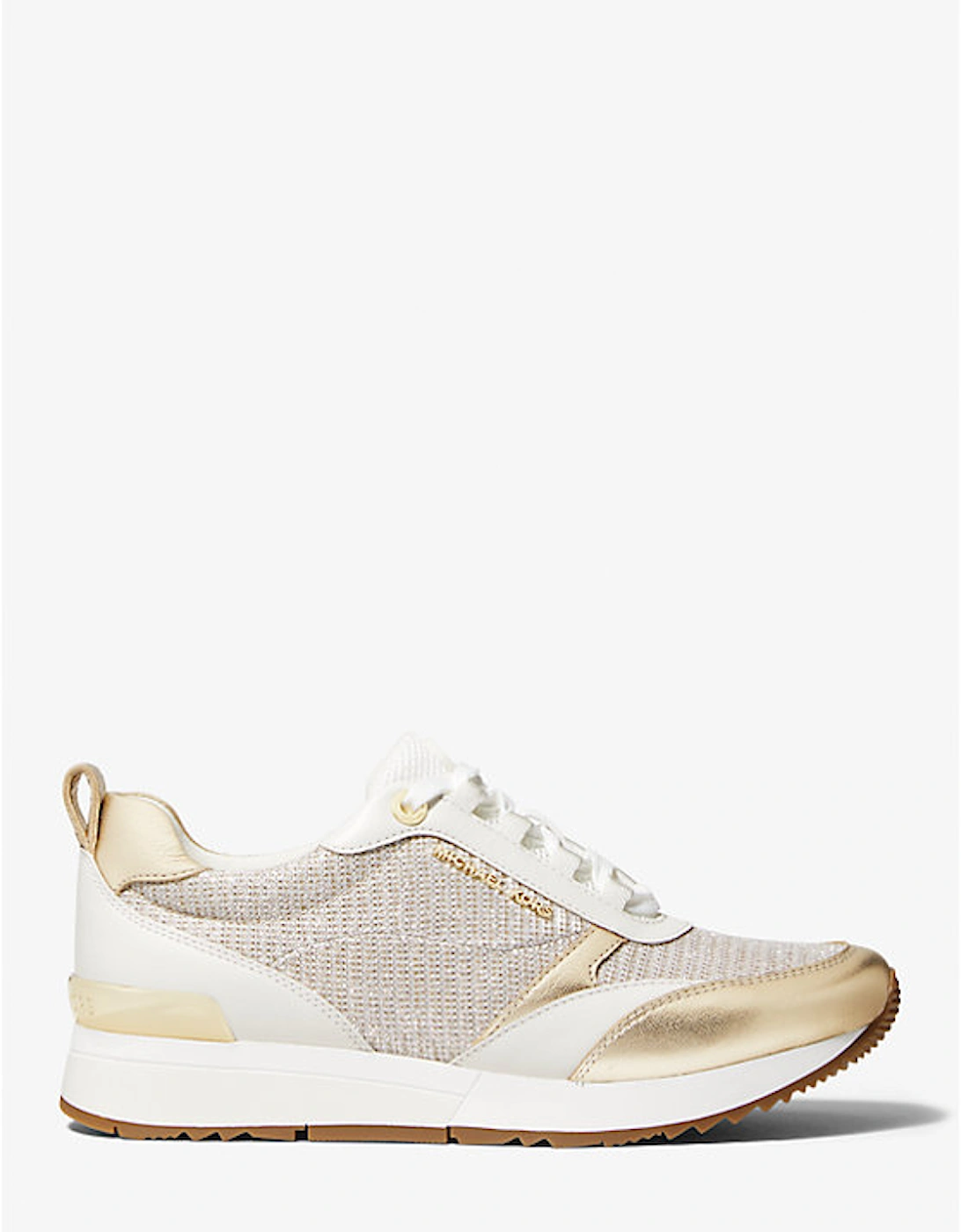Allie Stride Leather and Glitter Chain-Mesh Trainer