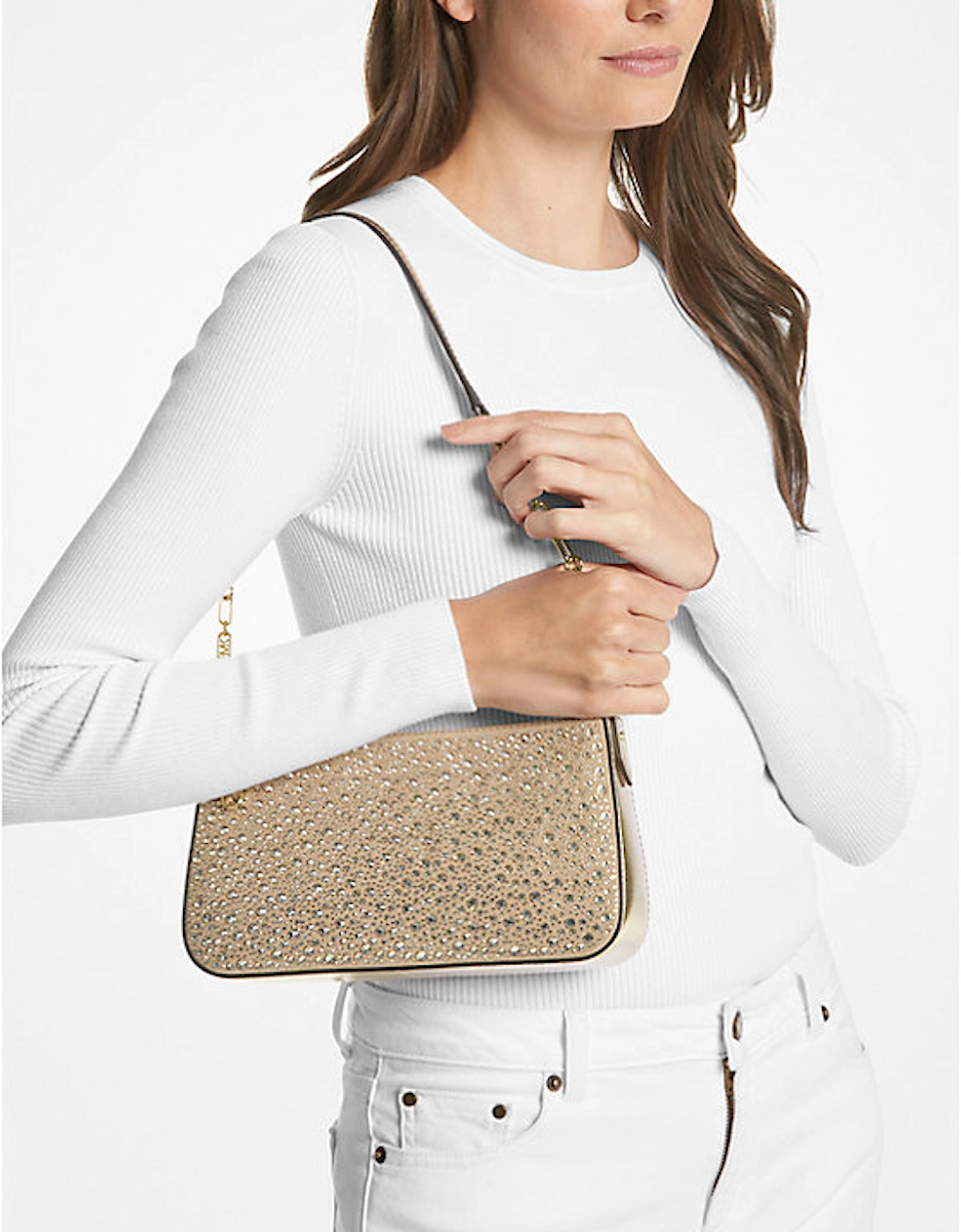 Empire Medium Embellished Suede Chain-Link Pochette