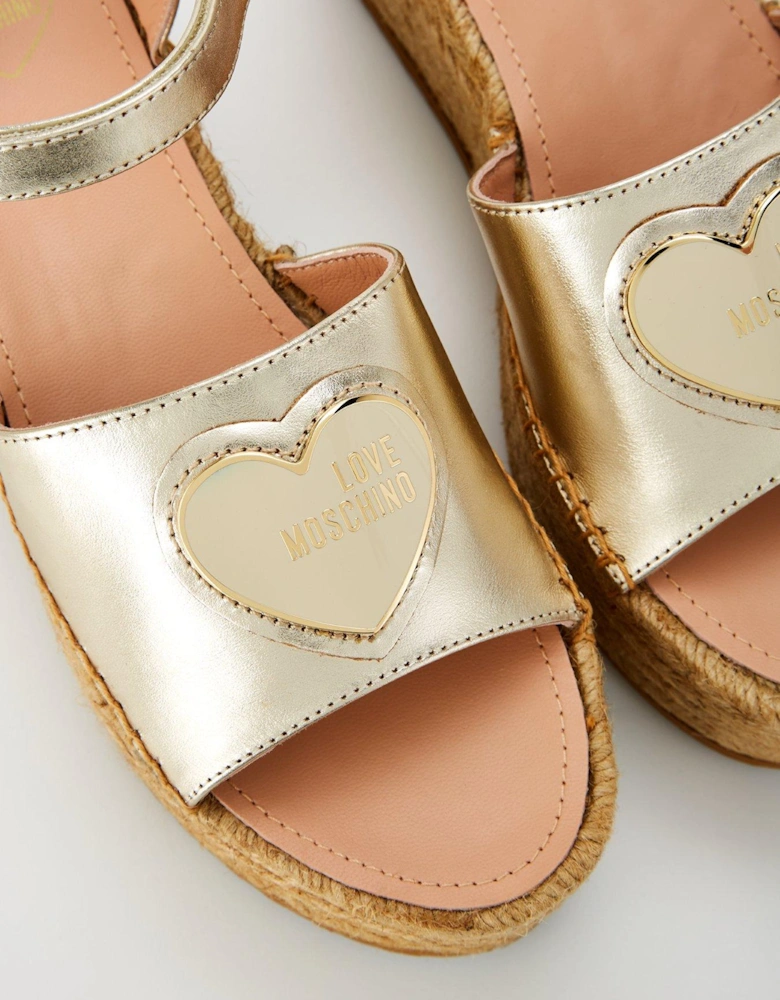 Metallic Heart Logo Sandals - Gold