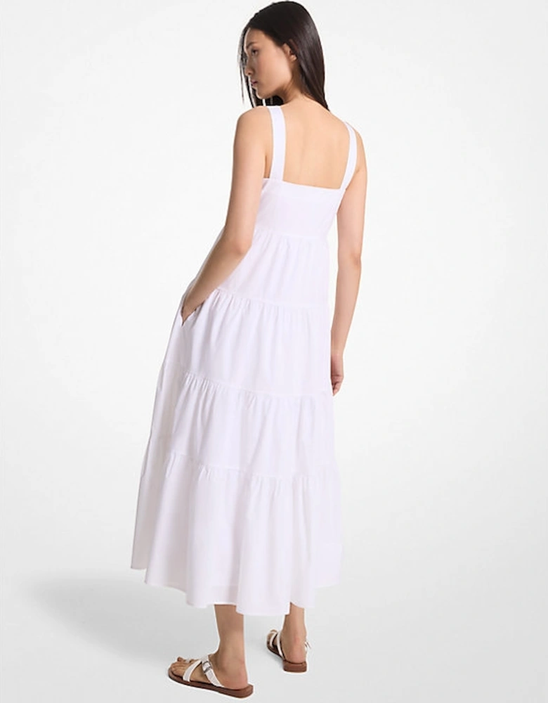 Stretch Cotton Poplin Tiered Midi Dress