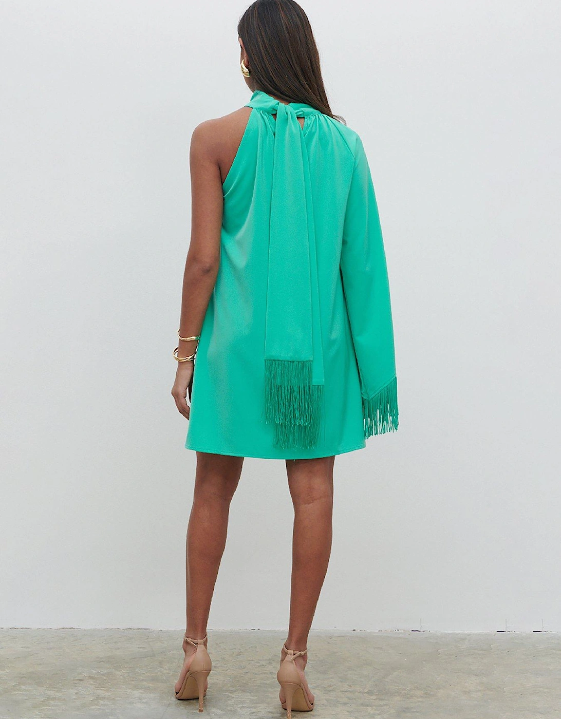 Keely One Shoulder Fringe Mini Dress - Green