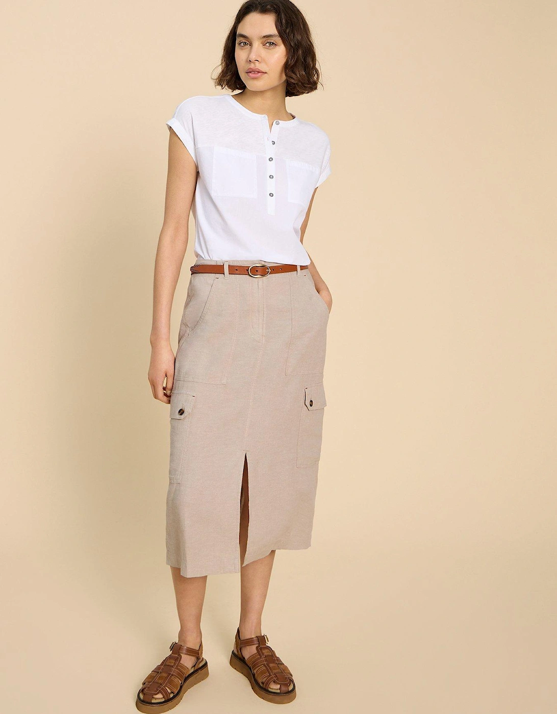 Arabella Linen Blend Skirt - Beige