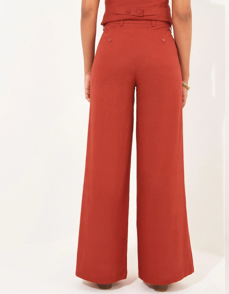 Linen Blend Trousers - Red