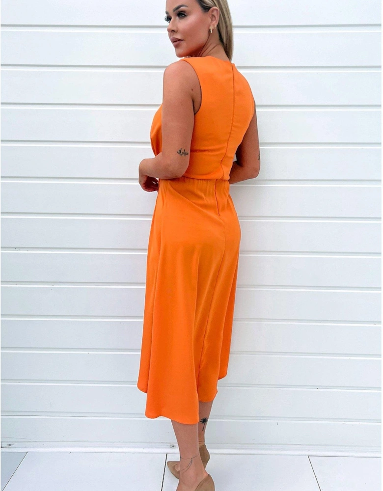 Sleeveless Draped Midi Dress - Orange