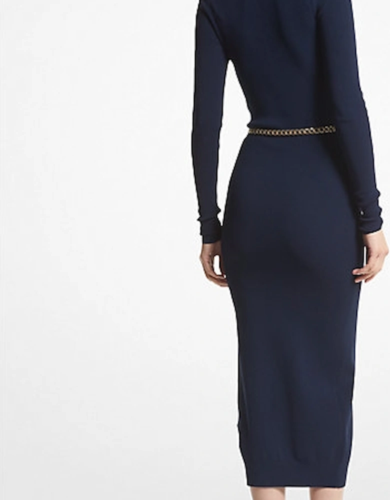 Stretch Viscose Belted Midi Dress