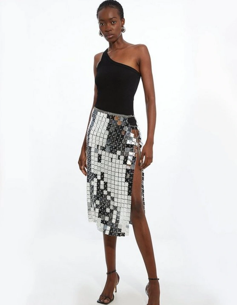 Mirrored Chainmail Wrap Midaxi Skirt