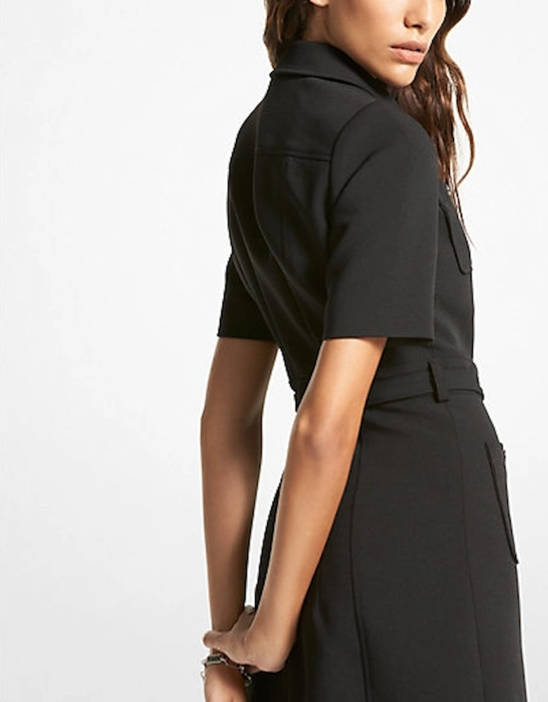 Stretch Crepe Belted Utility Dress