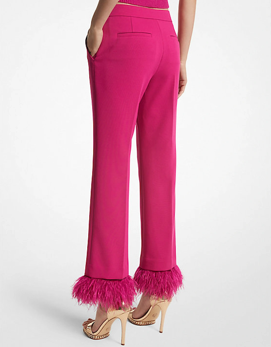 Detachable Feather Trim Stretch Crepe Pants