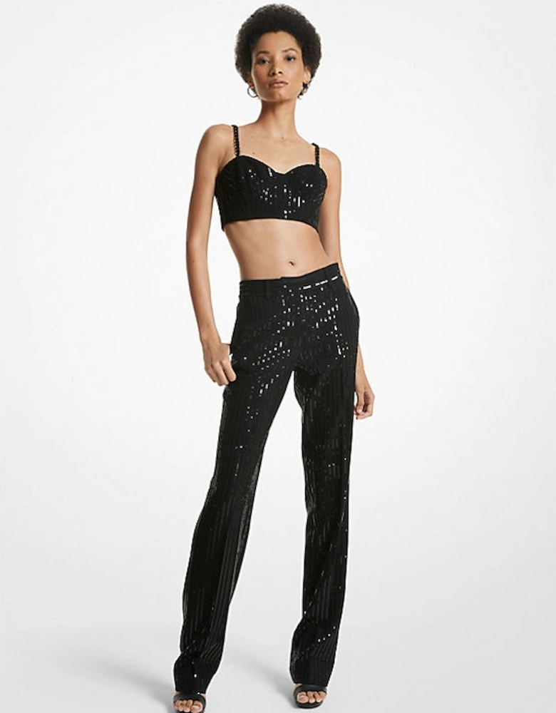 Pinstripe Sequined Crepe Straight-Leg Pants