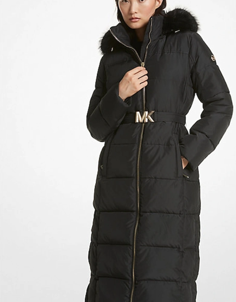 Faux Fur Trim Quilted Puffer Coat