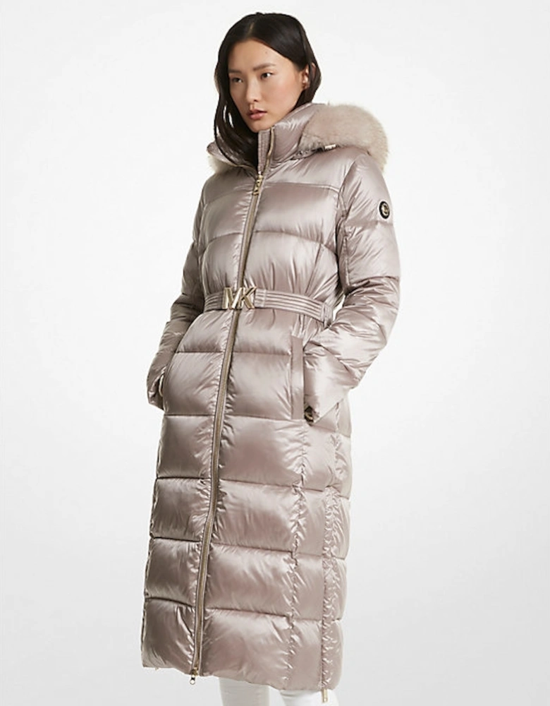 Faux Fur Trim Quilted Puffer Coat