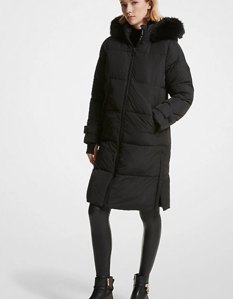 Faux Fur Trim Quilted Puffer Coat