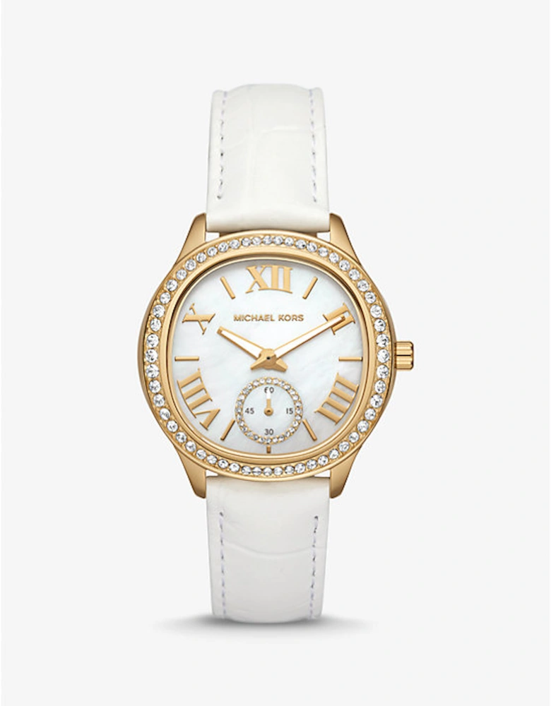 Sage Pavé Gold-Tone and Crocodile Embossed Leather Watch