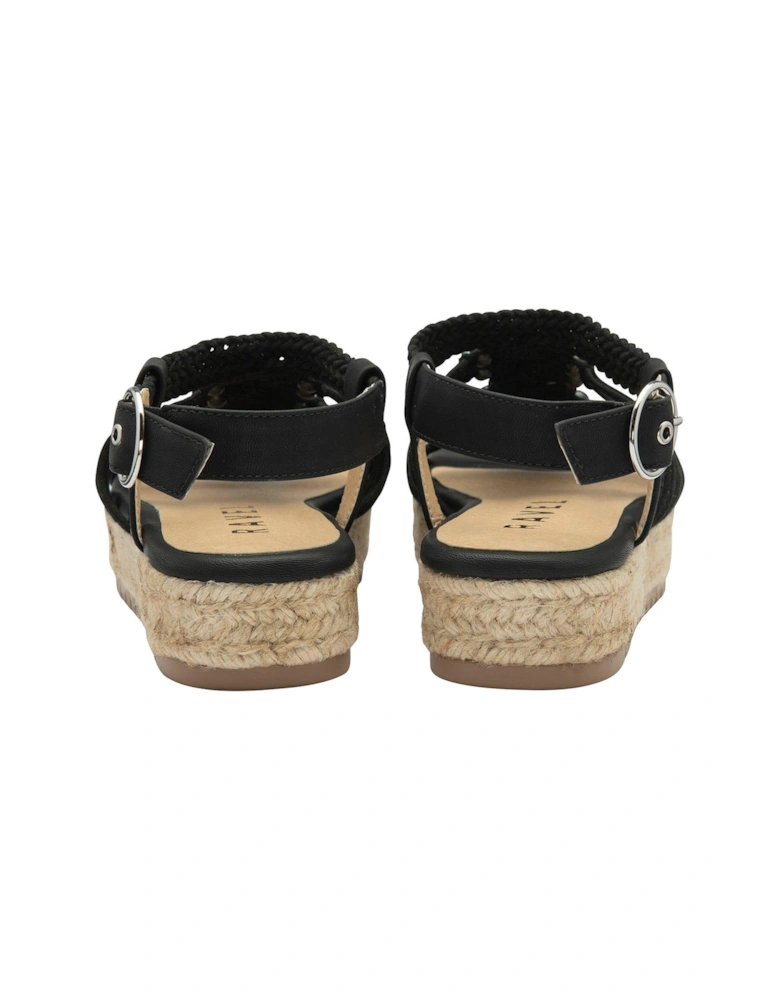 Medway Macrame Woven Espadrille Wedged Sandals - Black