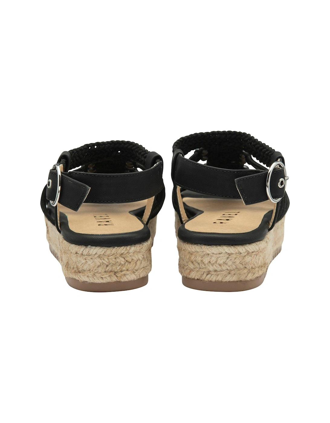 Medway Macrame Woven Espadrille Wedged Sandals - Black