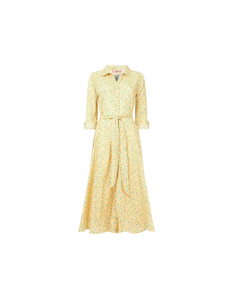 Floral Print Midi Dress - Yellow