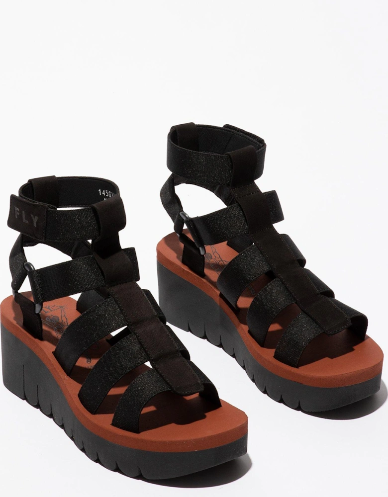 Yufi Gladiator Wedged Sandals - Black