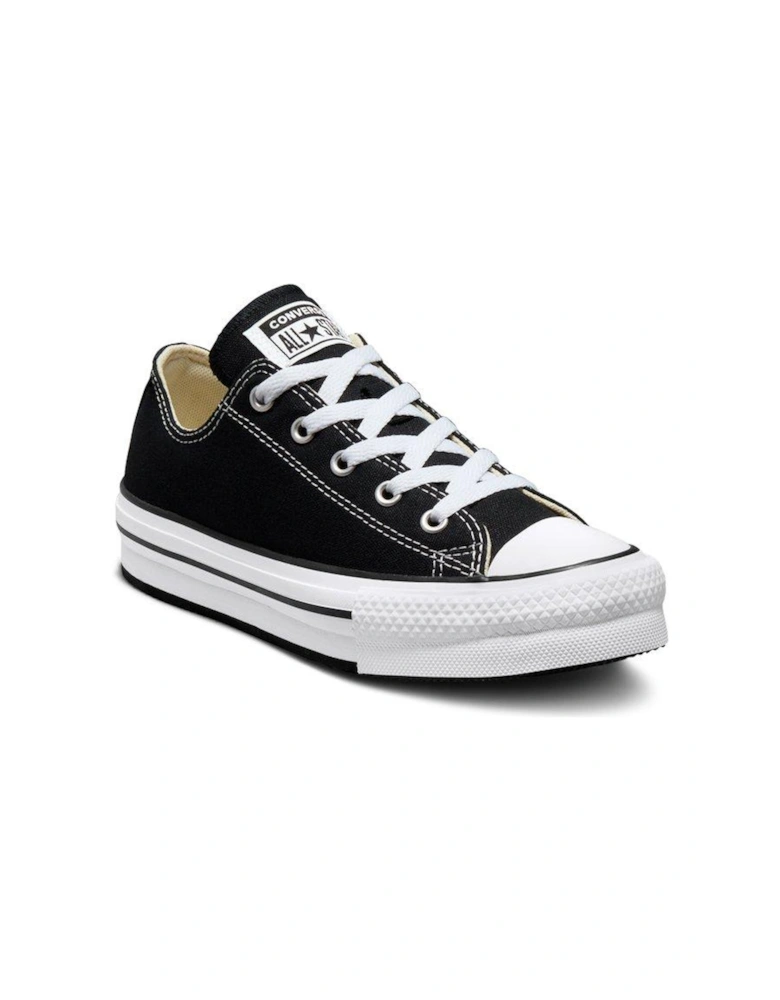 Junior Girls Eva Lift Canvas Platform Ox Trainers - Black - Black/White