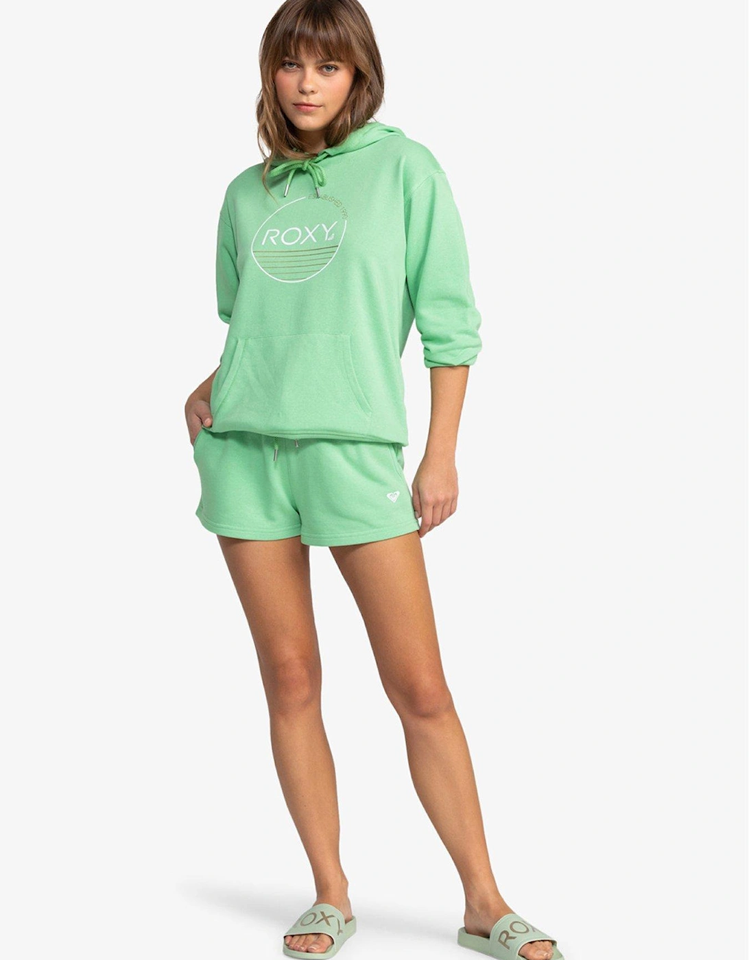 Womens Regular Fit Elasticated Waistband Fleece Shorts - Green