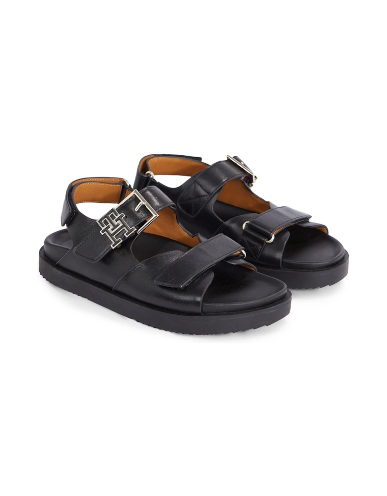 Leather Sporty Sandals - Black