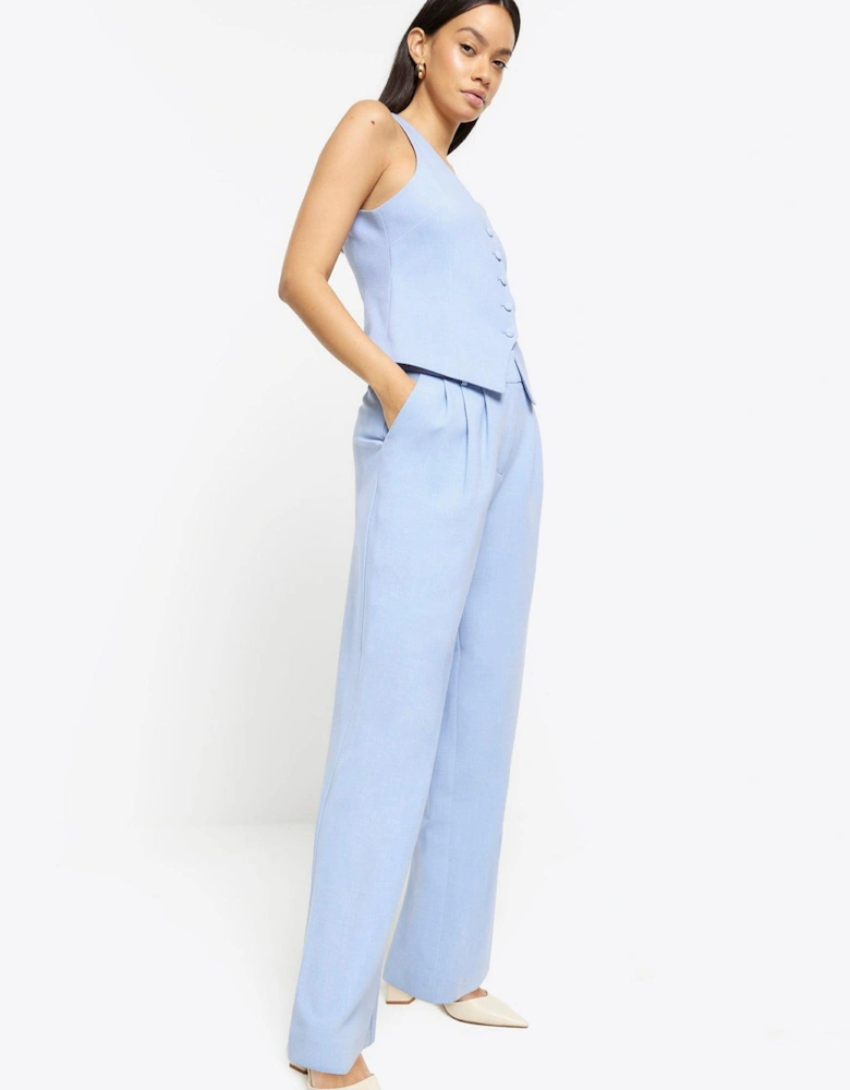 Pleat Wide Leg Trouser - Light Blue